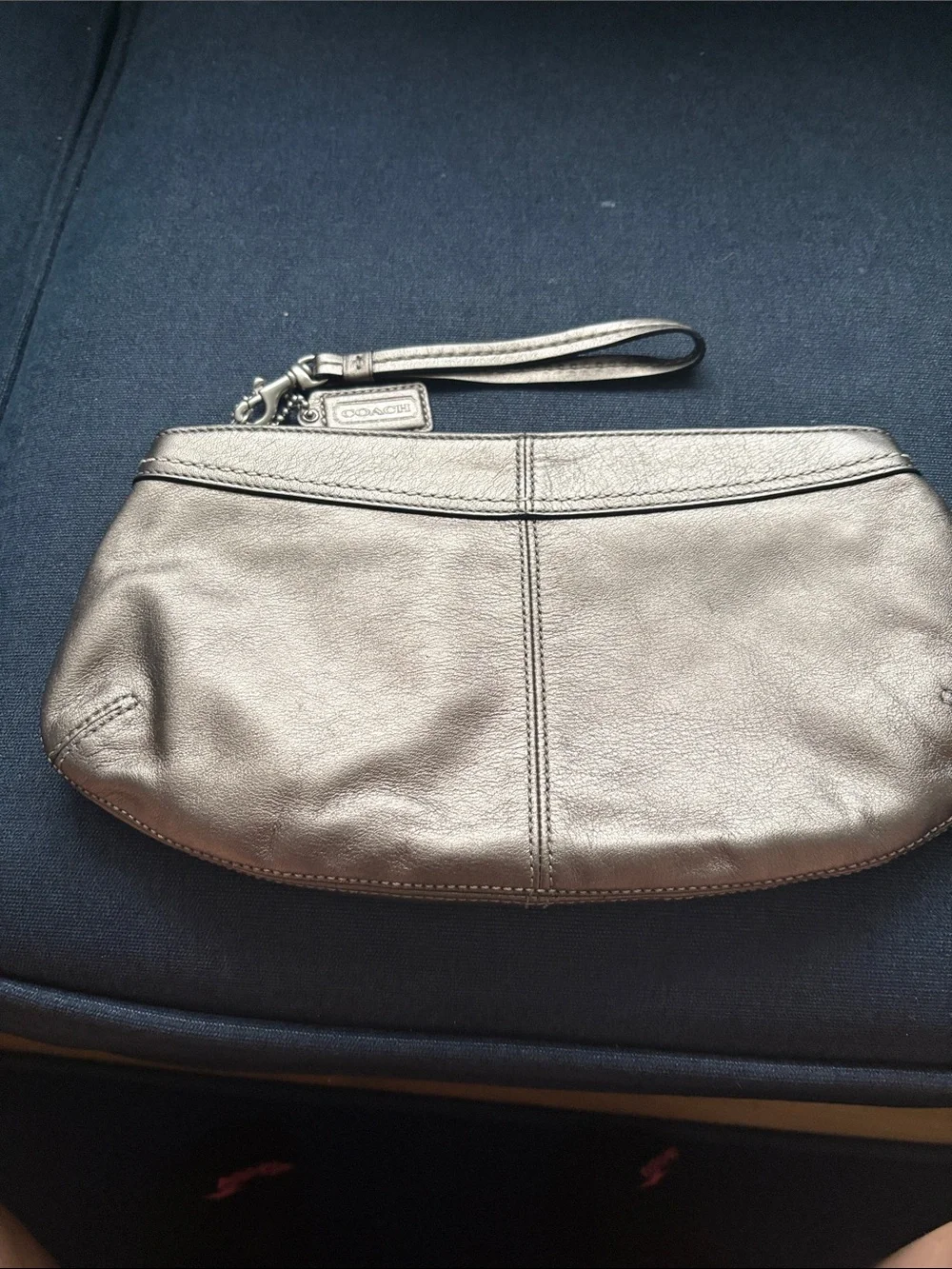 Coach Metallic Pewter Pleated Wristlet Clutch